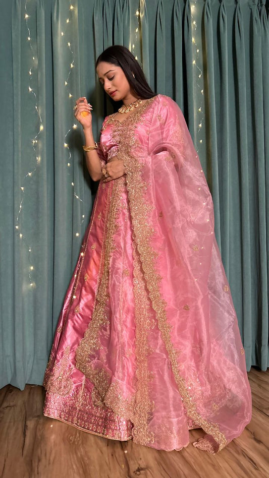 Pink fully stitched Lehenga