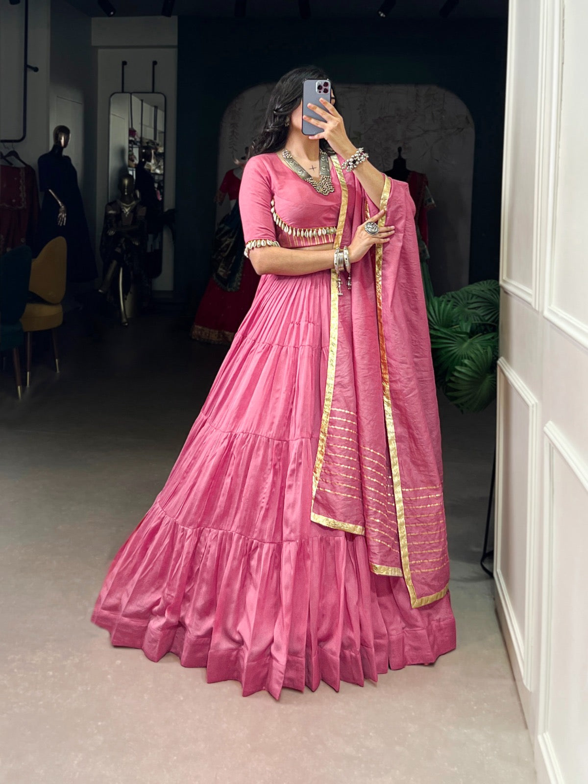 Kahani - Pastel Pink Silk Minimalist Fully Stitched Lehenga