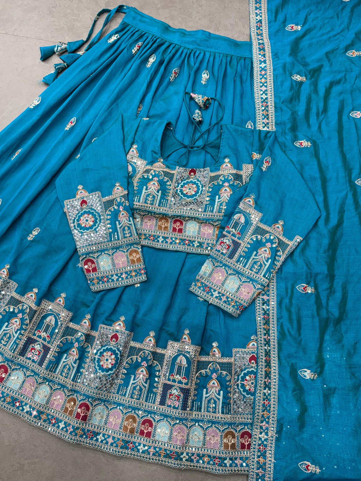 Navratri Special Vichitra Silk with Beautiful Embroidered Fully Stitched Lehenga