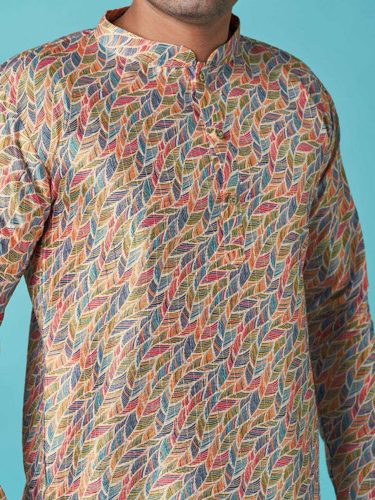 Men's traditional indian sequins work with print cotton kurta with pajama