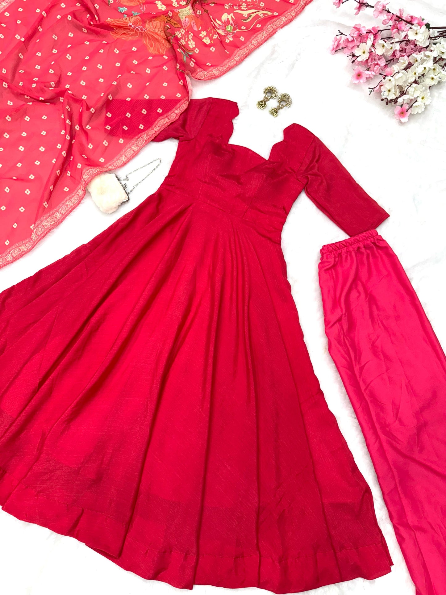 Rani Pink Good flaired Anarkali readymade Gown