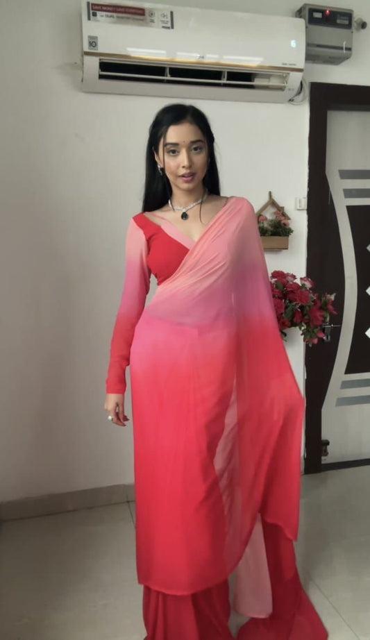 Dual tone pink shaded saree with stitched blouse