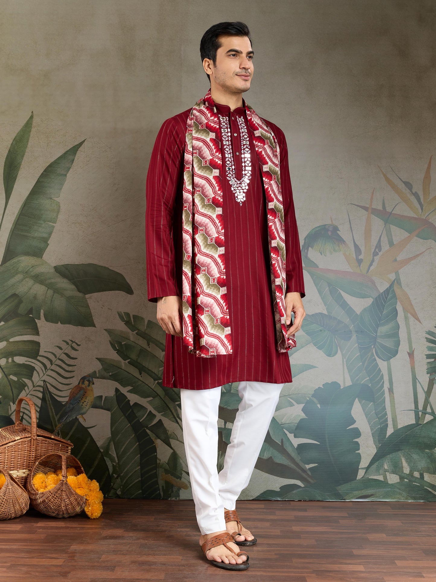 Ramjat - Premium Mens Silk kurta with Pajama and Printed Dupatta