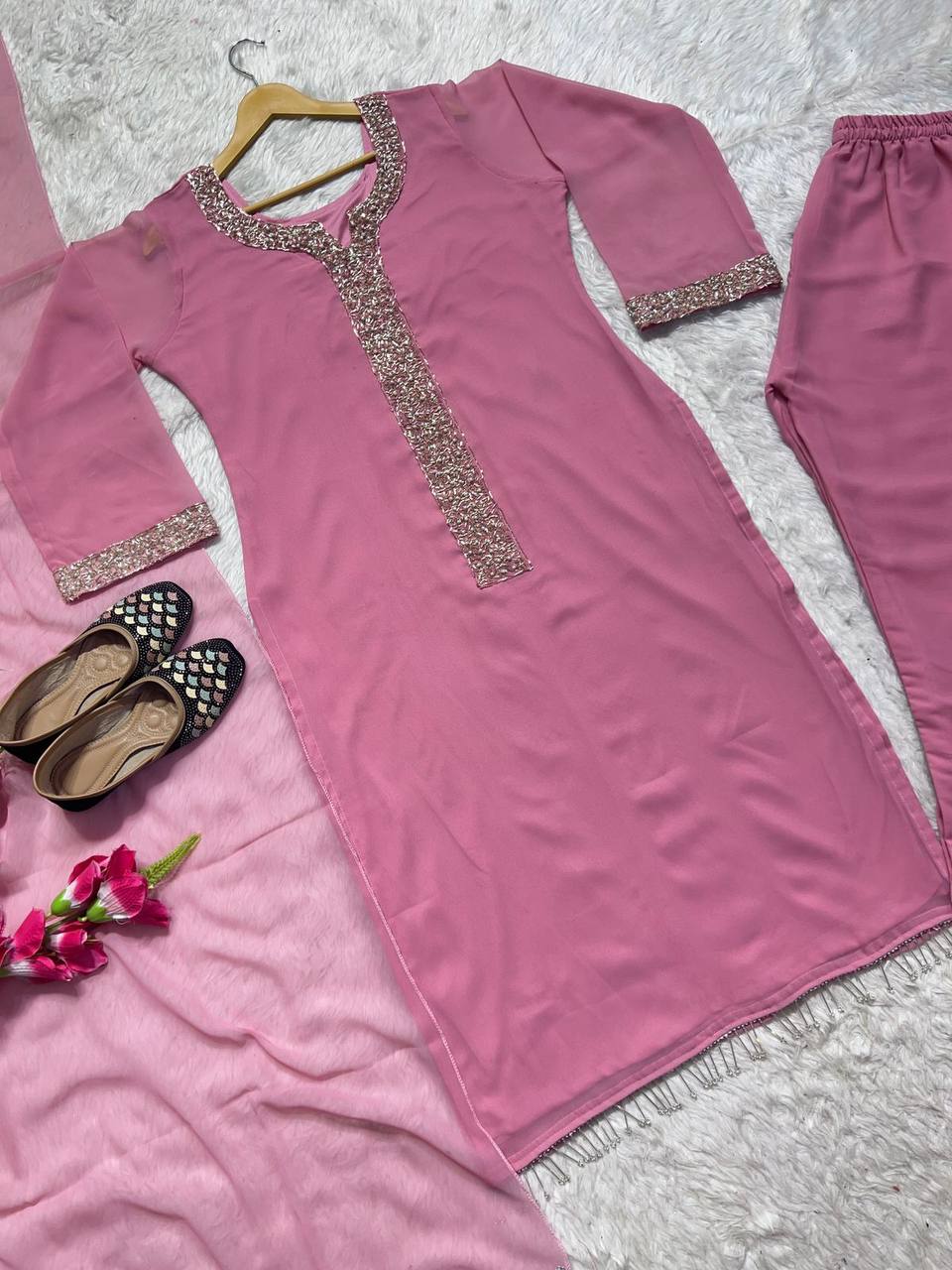 Pastel Pink Premium Georgette Readymade Suit