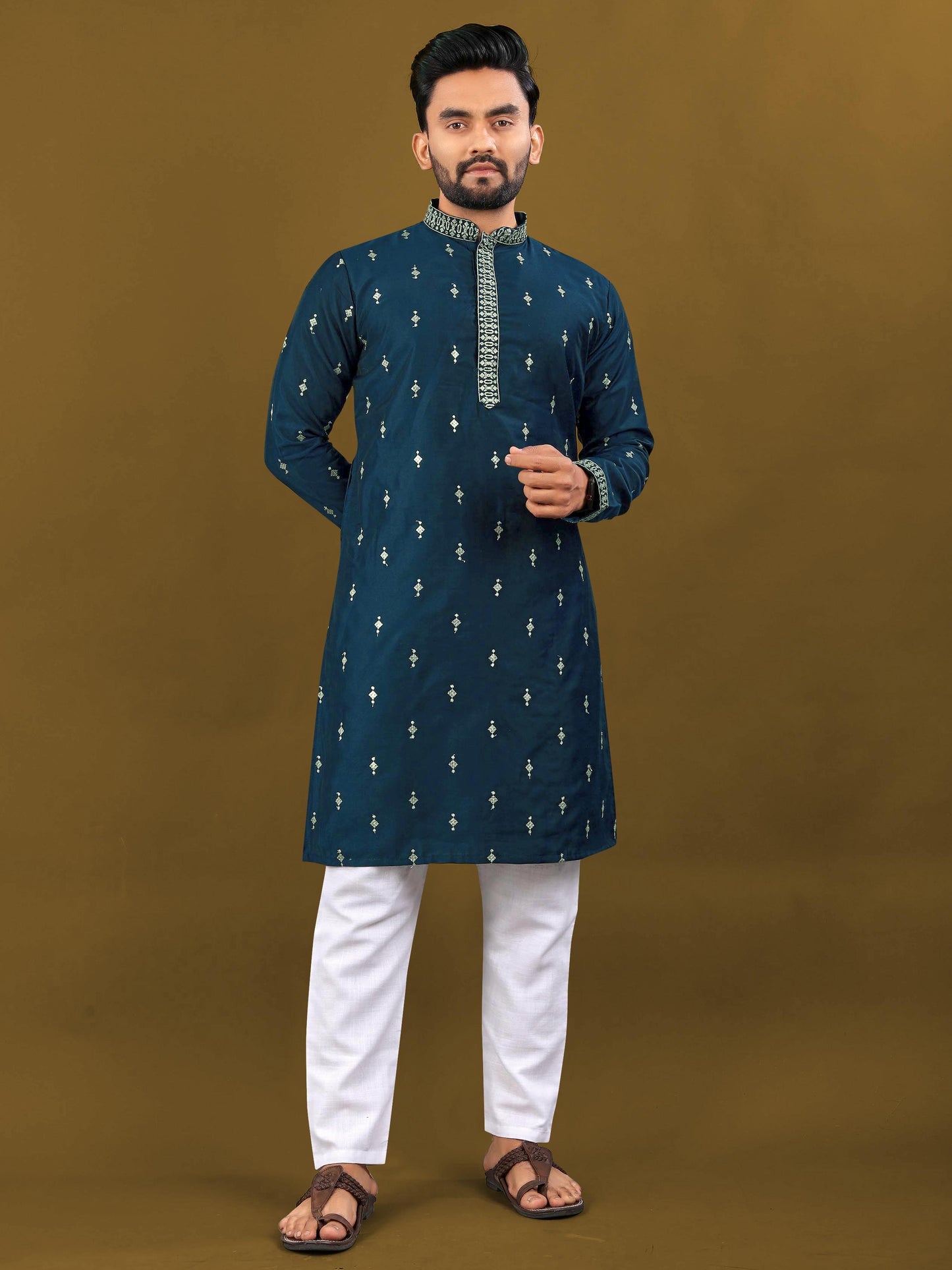 Premium Men's Soft Silk Embroidered Kurta with Pajama