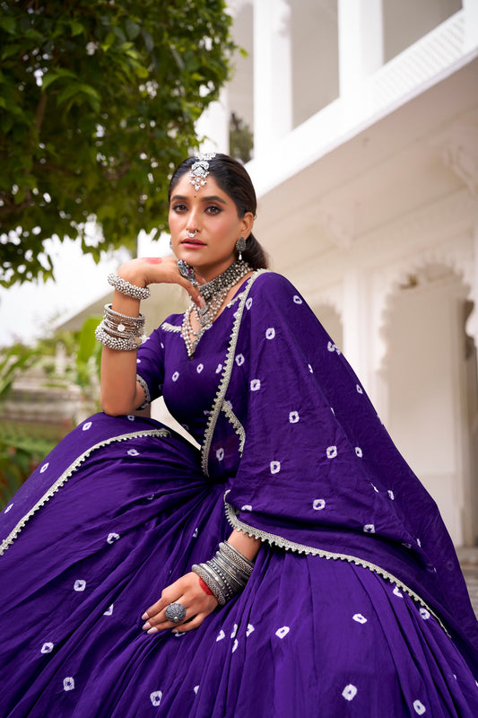 Premium Soft Chanderi Silk Bandhani Style Chaniya Cholis Fully Stitched