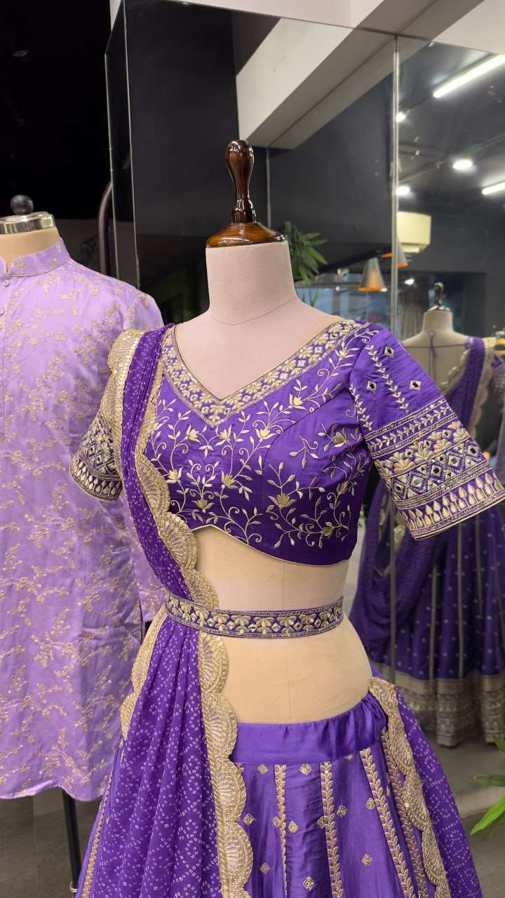 Bright Purple trendy fully stitched georgette lehenga with blouse and dupatta