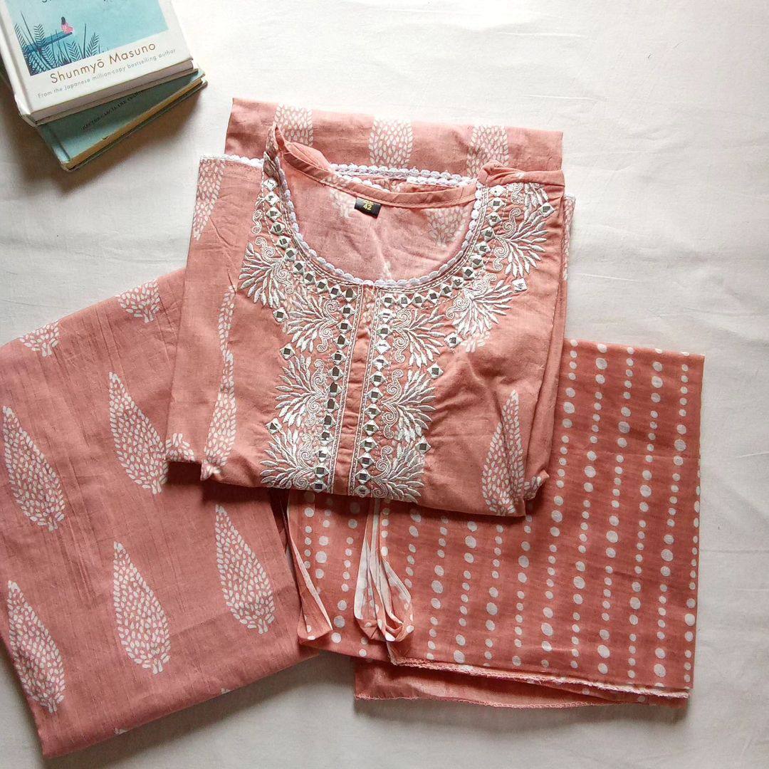 Pastel Peach soft cotton suit with pant and dupatta
