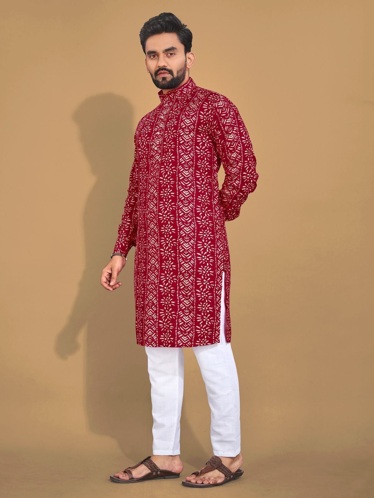Soft & Comfy Cotton With Foil Print Men's Kurta with Cotton Pajama