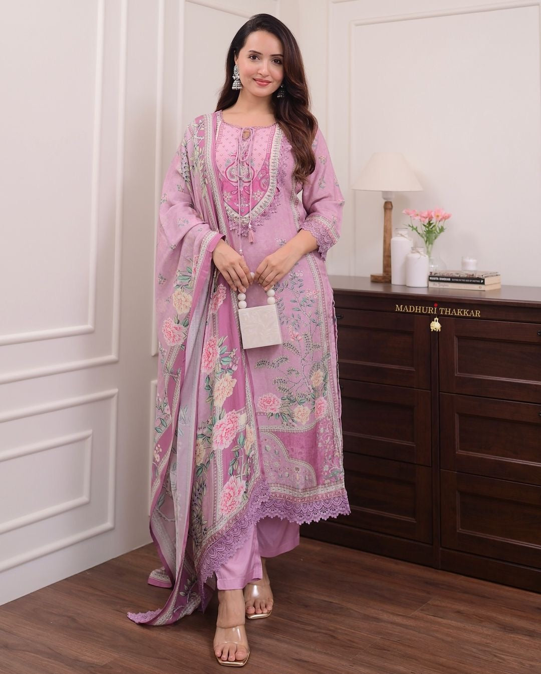 Baby Pink Linen Readymade Suit