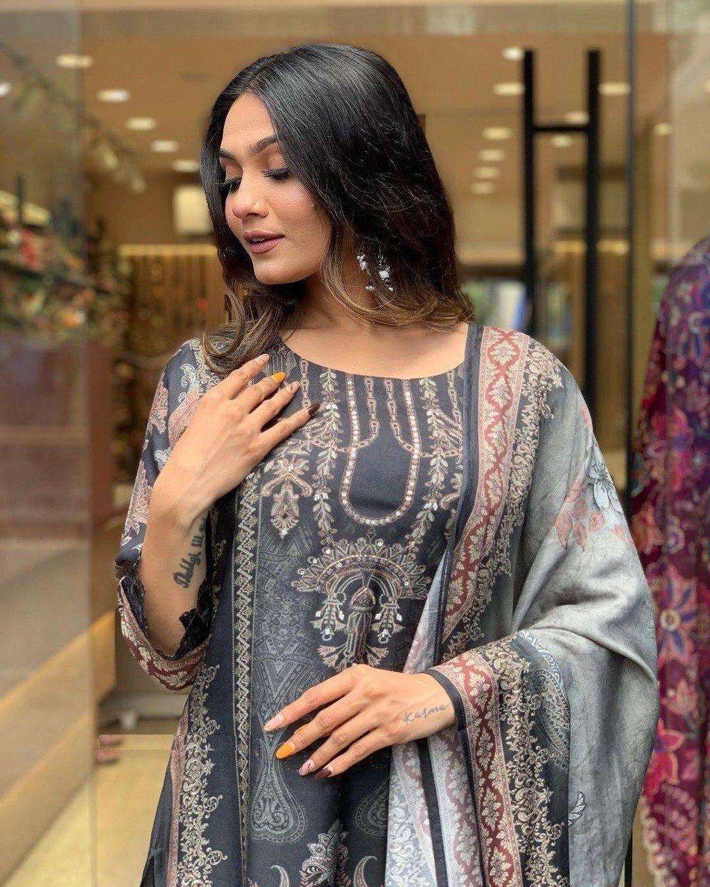 Grey Printed Kurti set