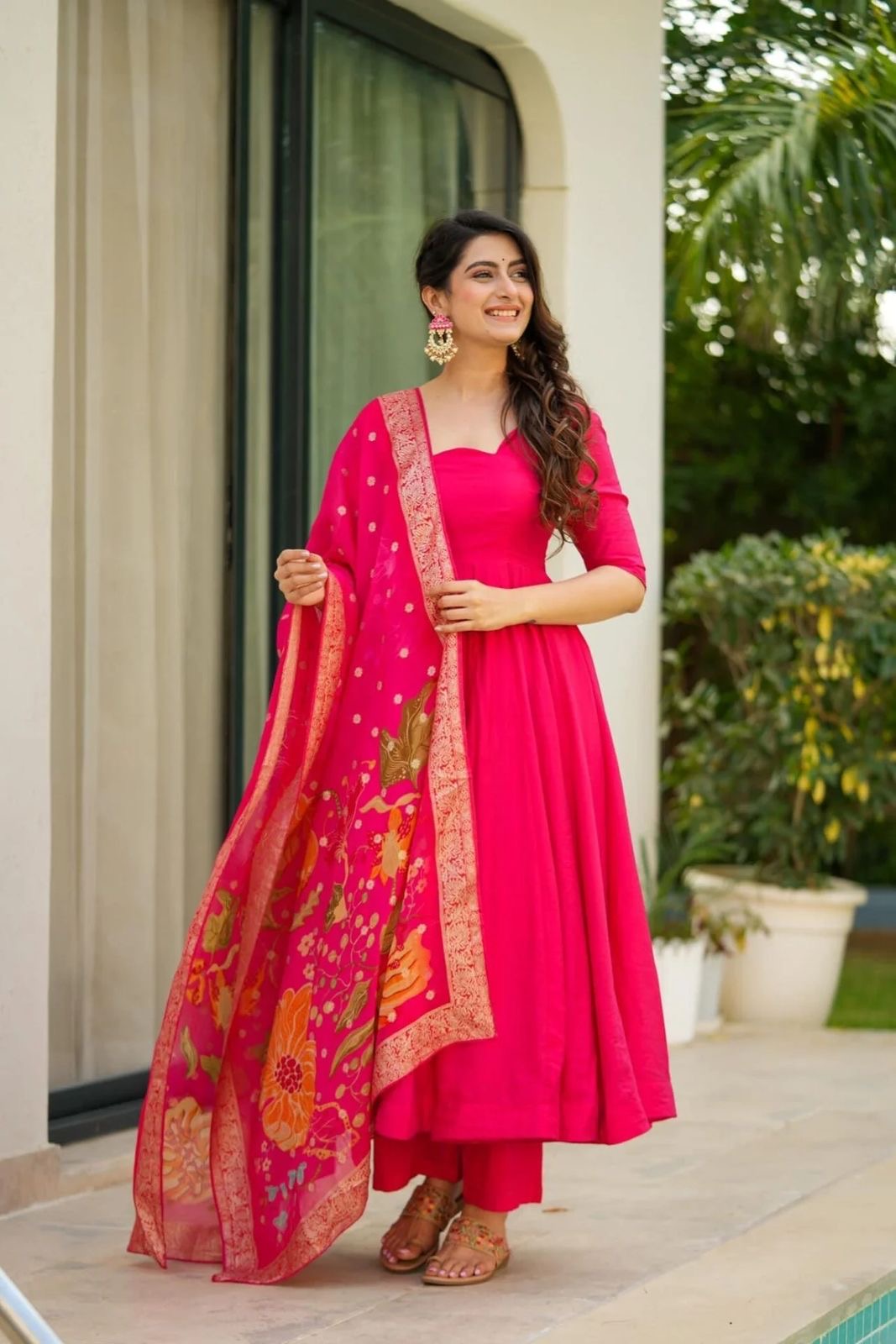 Rani Pink Good flaired Anarkali readymade Gown