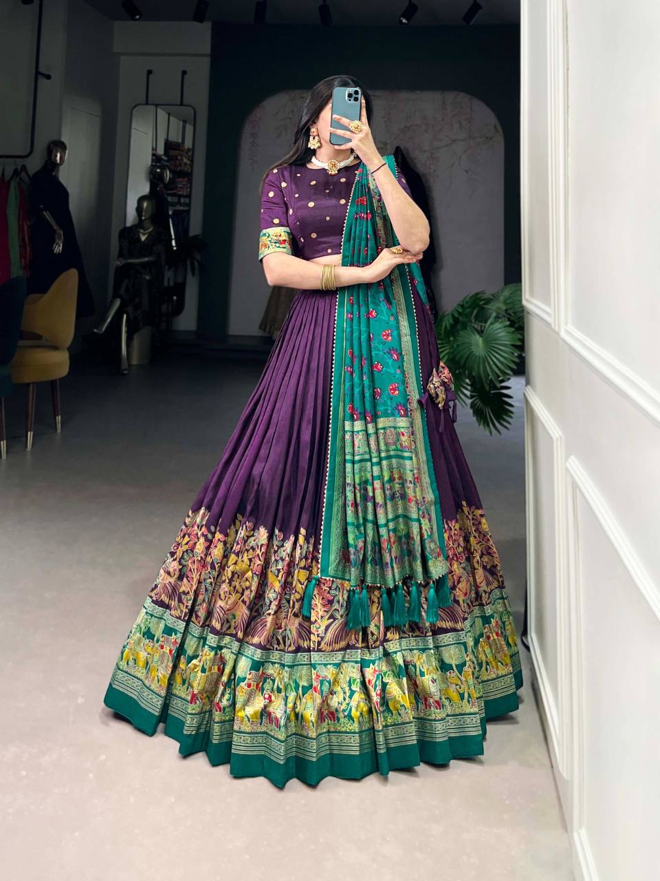 Navratri Special Soft Silk with Printed Foil Work Fully Stitched (as per your requirements)
