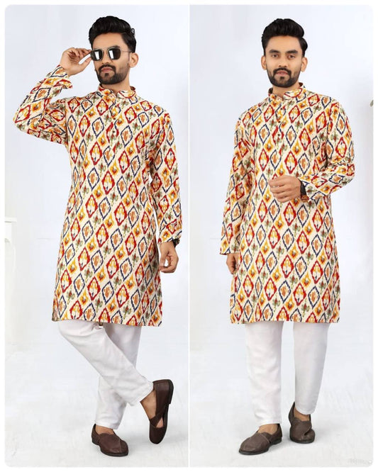 Abstract Print Men's Cotton Rayon Kurta with Pajama for festive or wedding looks