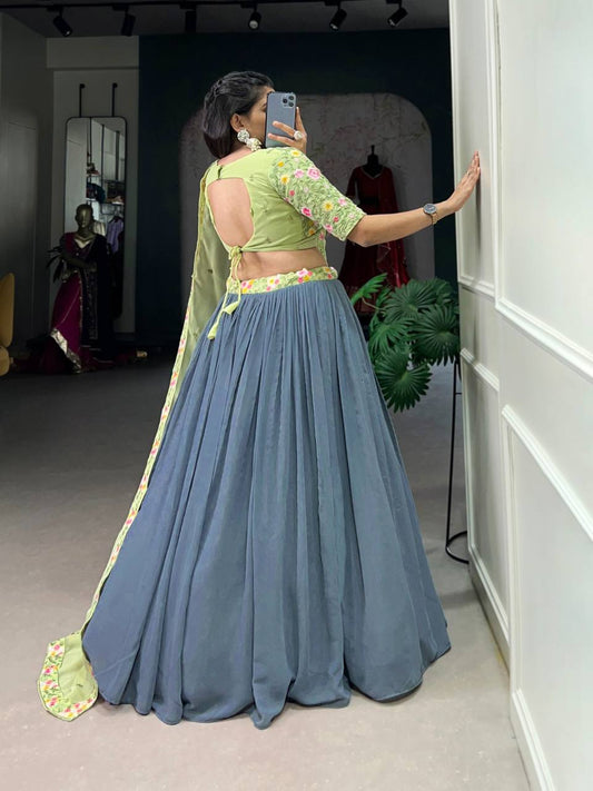 All in one casual Grey and Green Soft Georgette Lehenga for Every Occasion