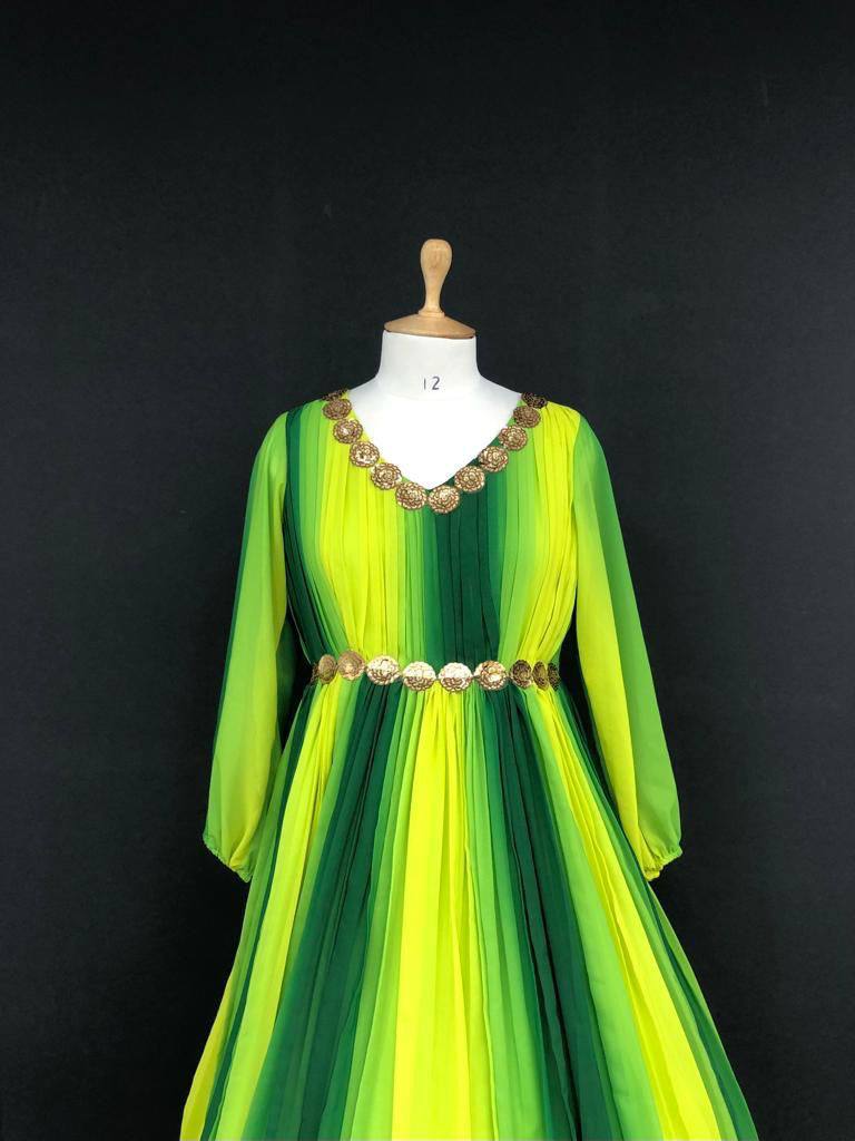 Parrot Green georgette gown readymade