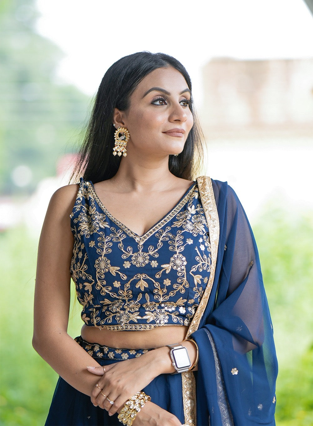 Rama Blue fully stitched Georgette Lehenga