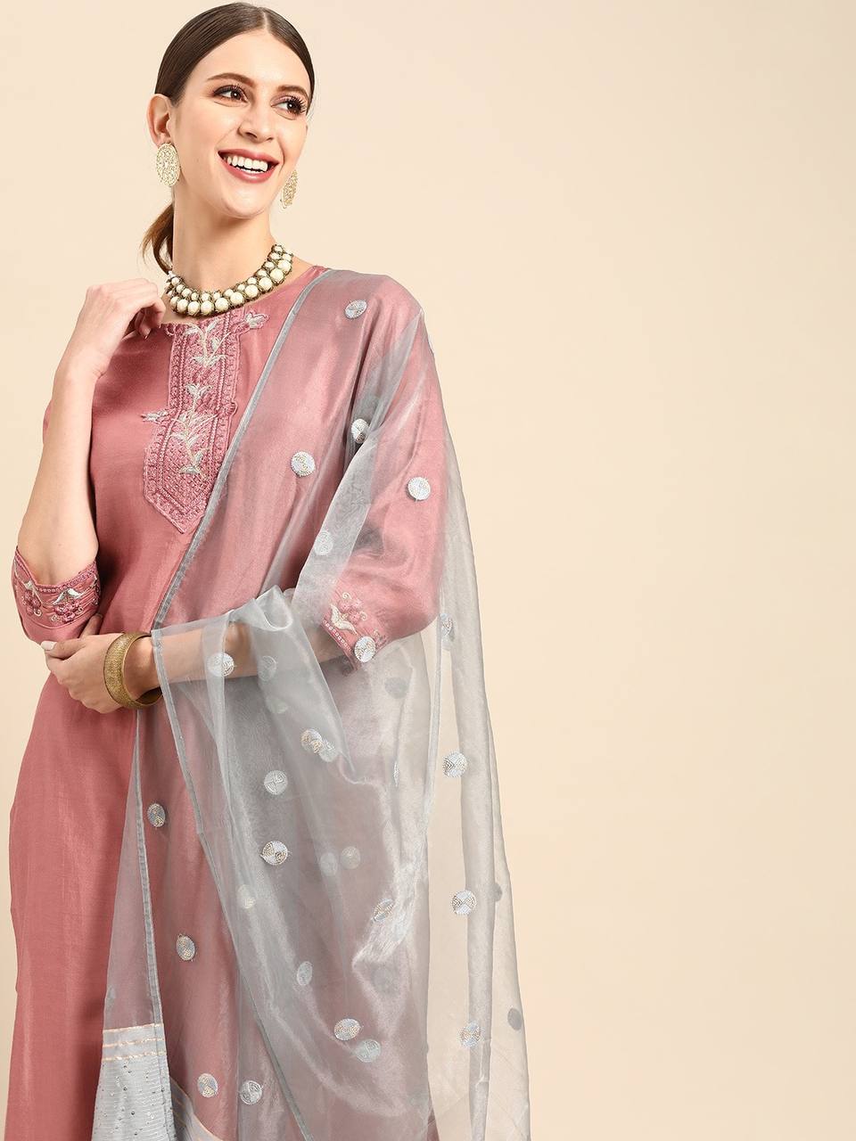 Mauve peach premium Kurti set