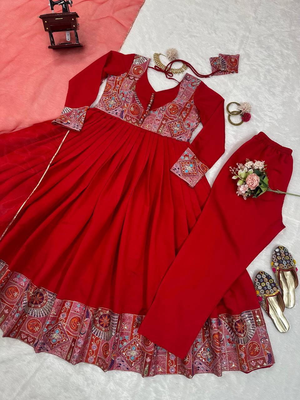 Red Anarkali silk readymade fully stitched