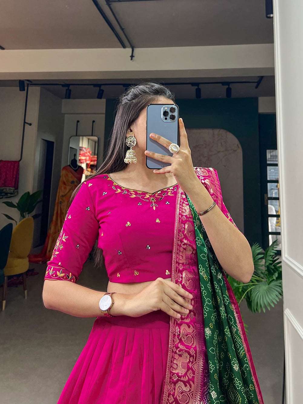 Anika - Pure cotton premium simple lehenga with hand mirror work