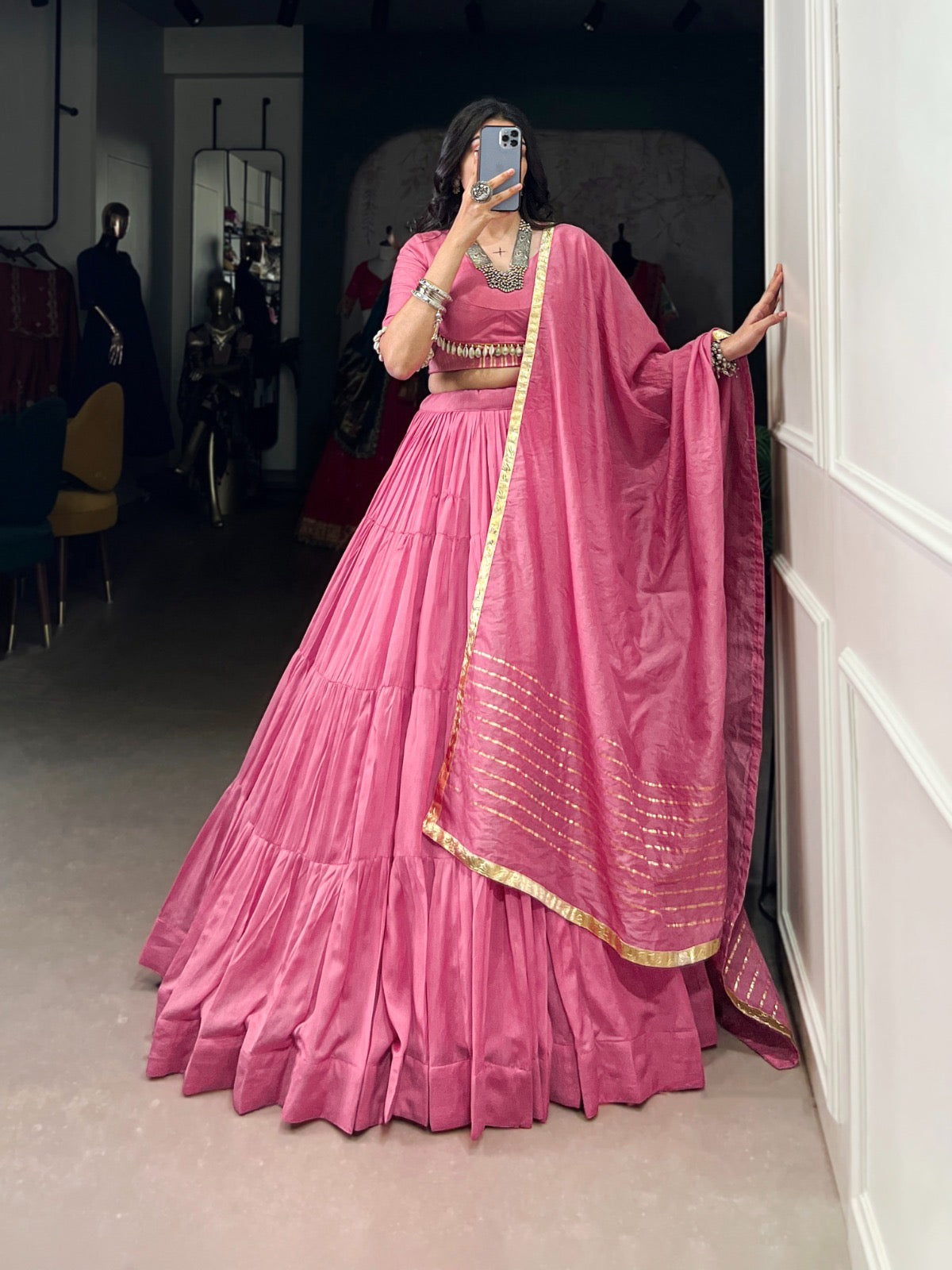 Kahani - Pastel Pink Silk Minimalist Fully Stitched Lehenga