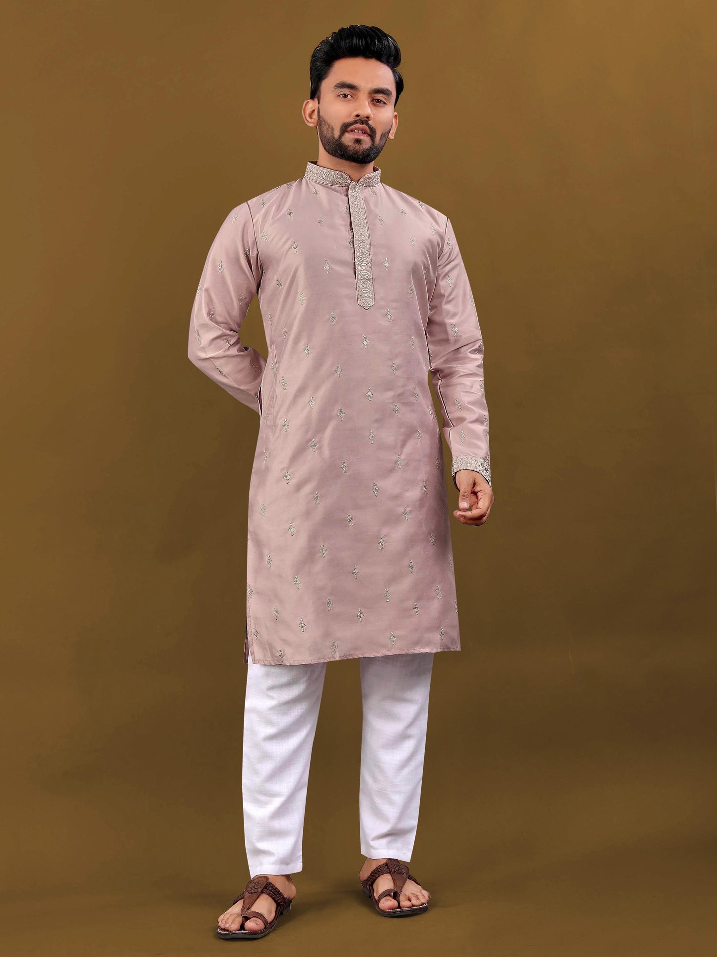 Premium Men's Soft Silk Embroidered Kurta with Pajama