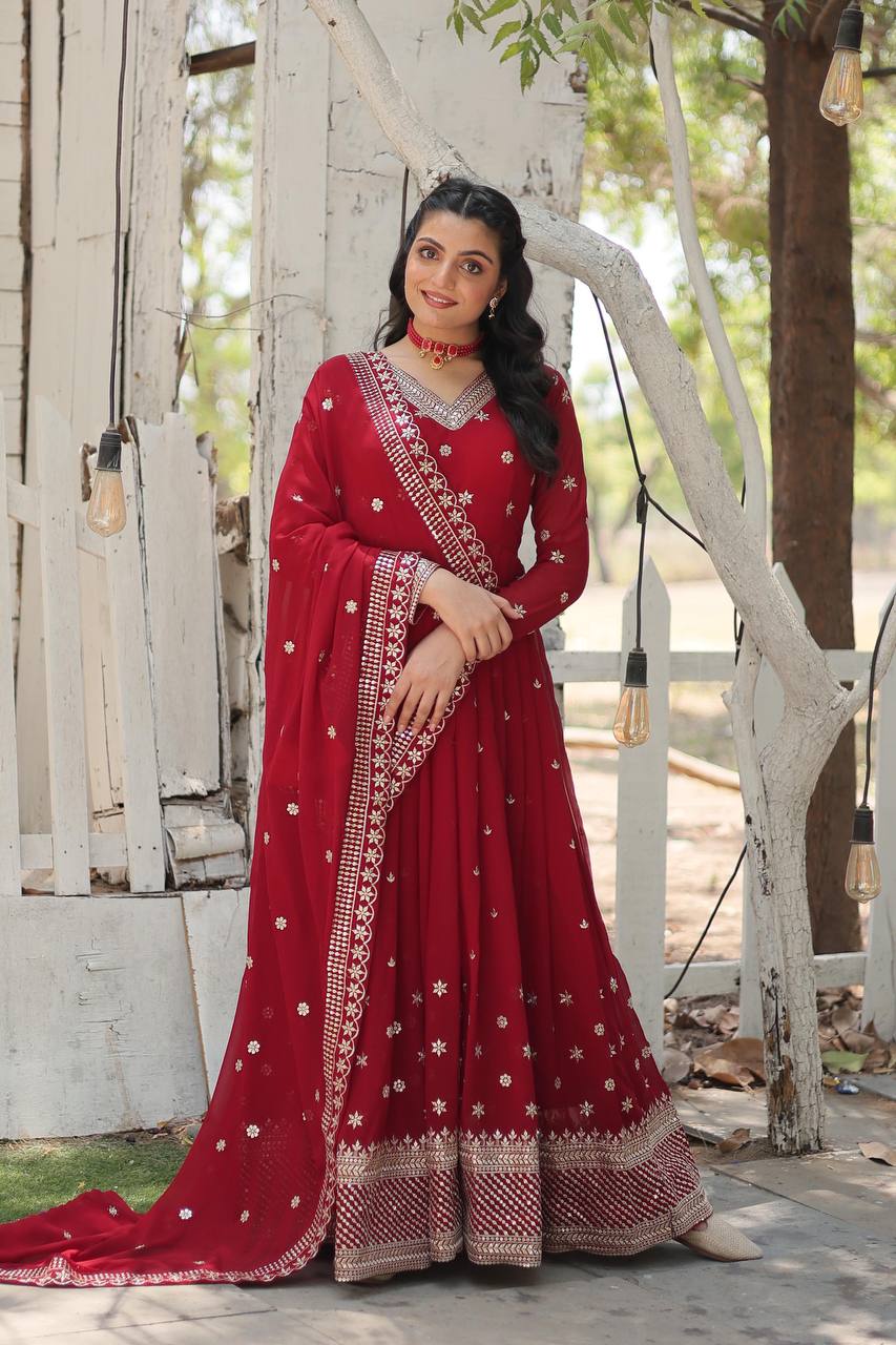 Premium Maroon Anarkali Gown Fully Stitched