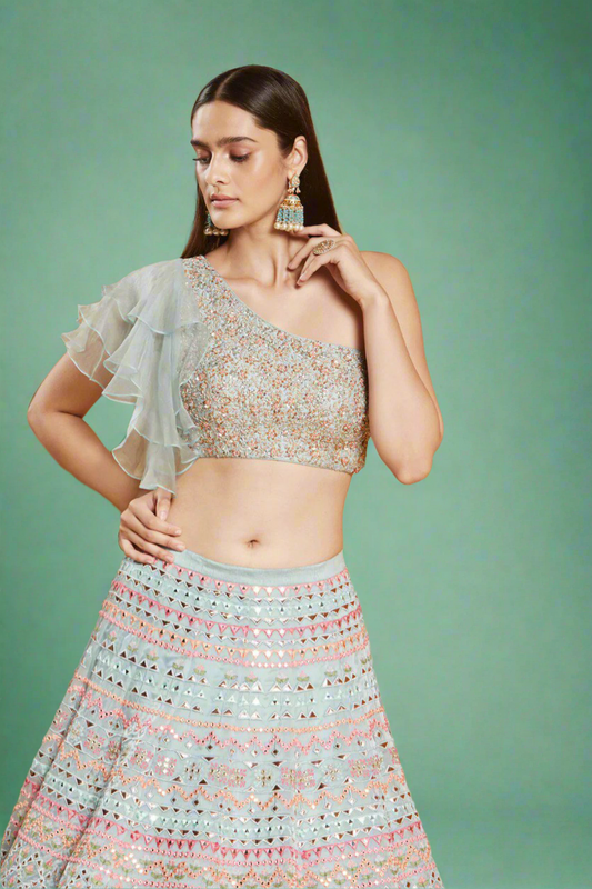 Premium SeaGreen Embroidered Fully Stitched Lehenga