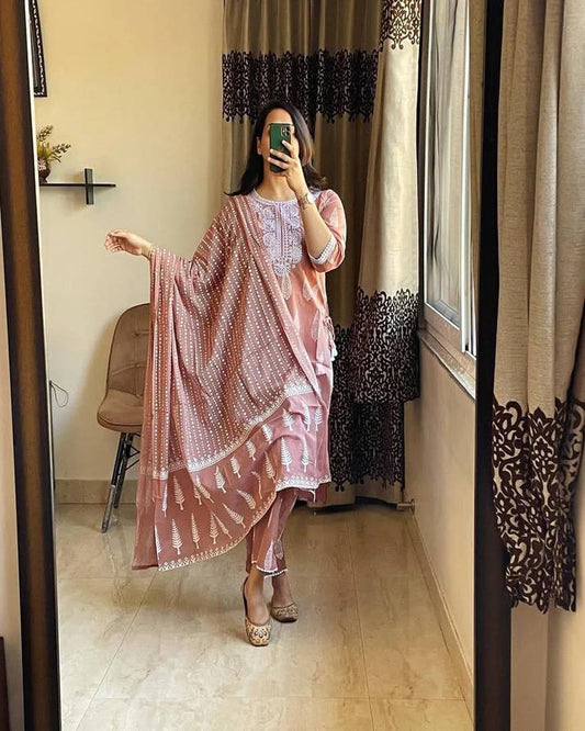 Pastel Peach soft cotton suit with pant and dupatta