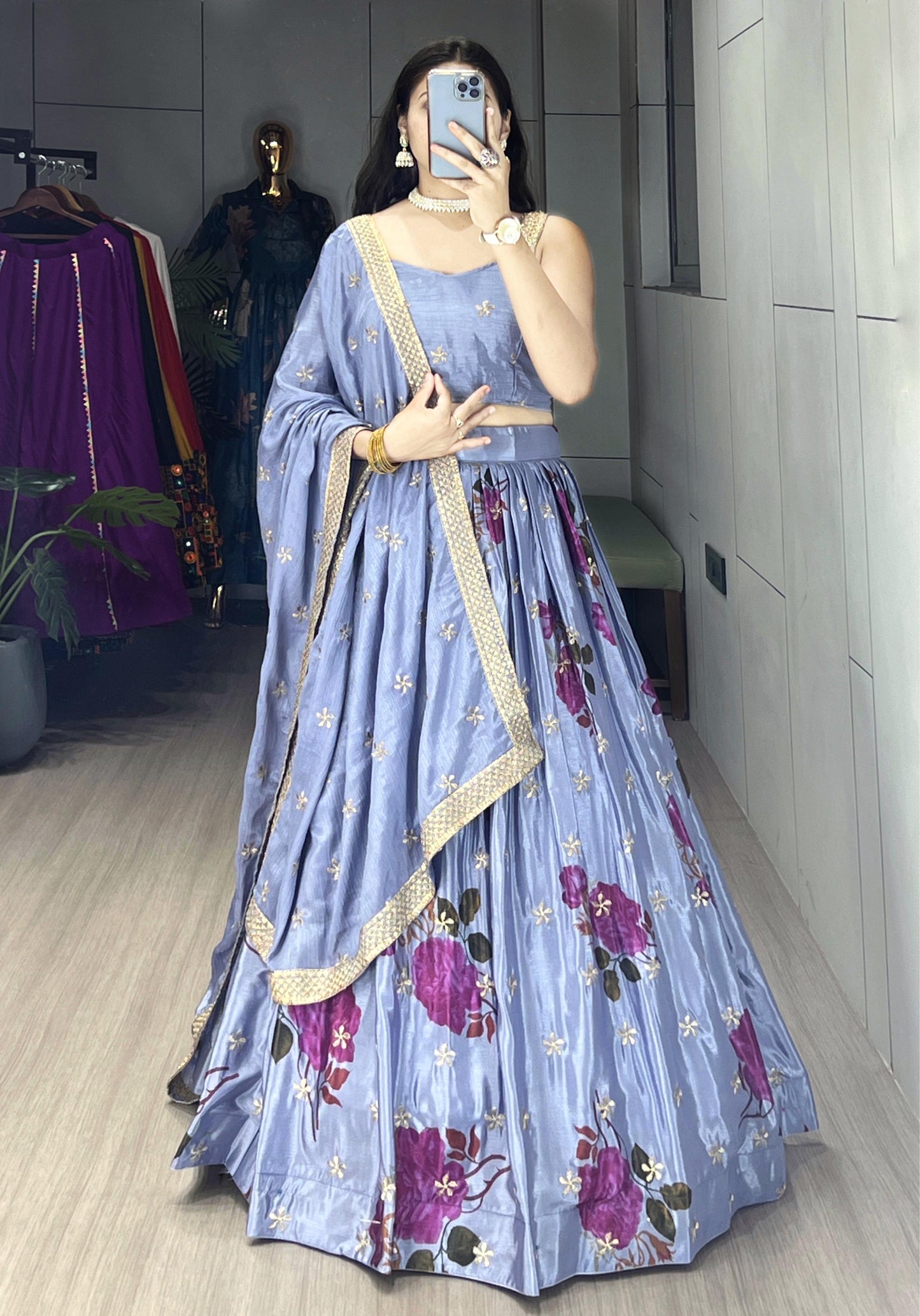 Beautiful Pastel Colour Soft Silk Floral Lehenga Fully Stitched