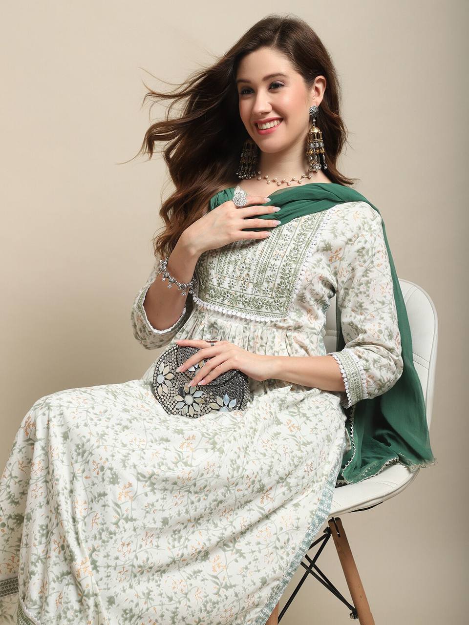 Pastel green kurti with pant and dupatta