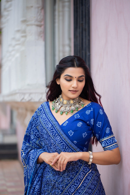Royal blue Bandhani Print lehenga all over