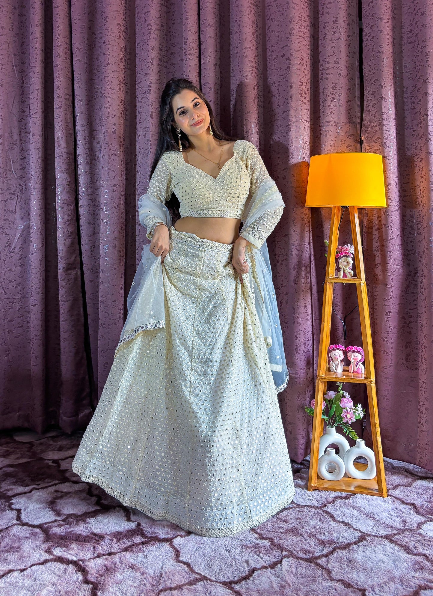Classy Off white Soft Georgette Lehenga with Sequins work Fully Stitched
