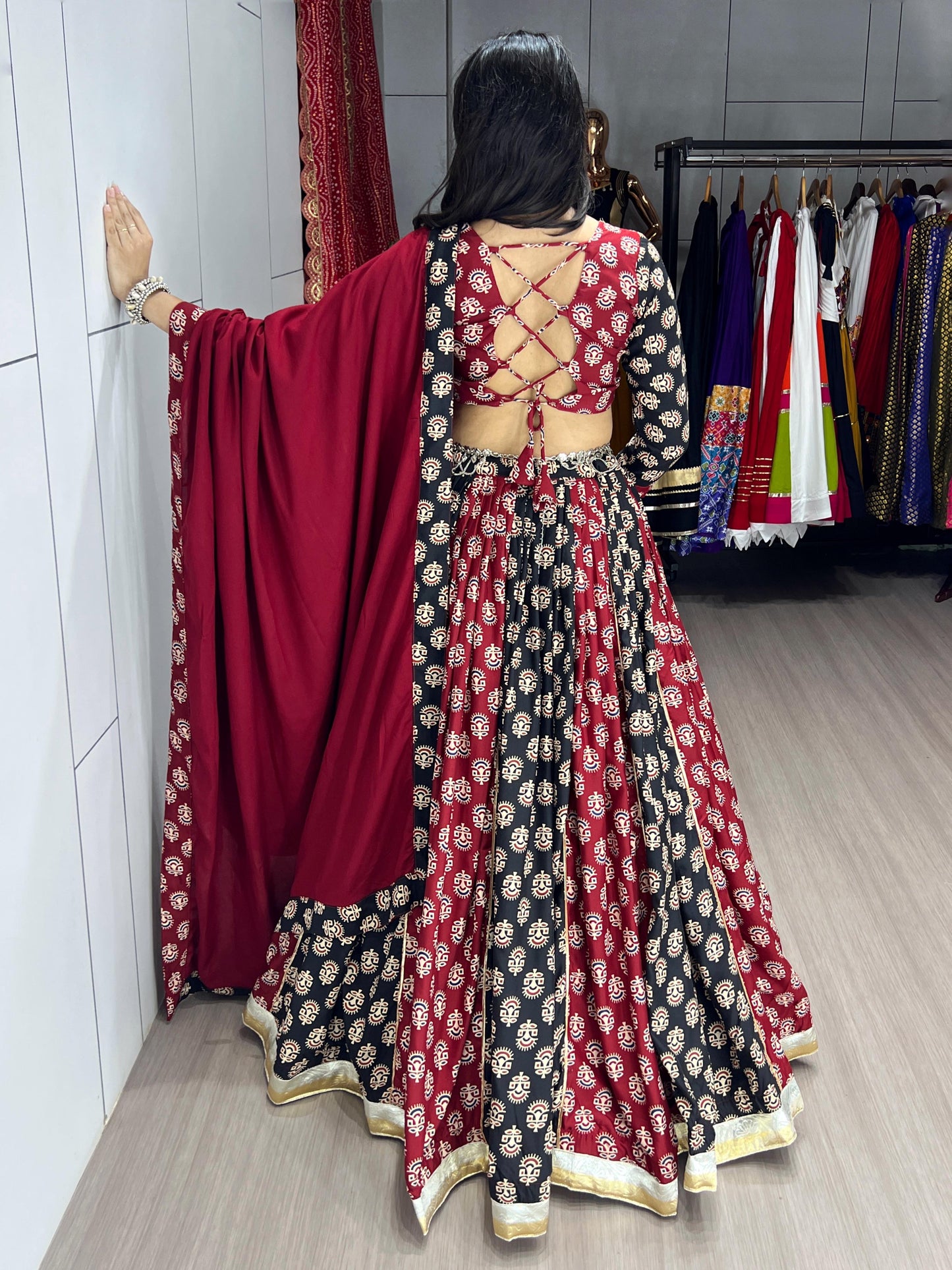Navratri Special Pure Cotton Ajarakh Print Chaniya Choli Fully Stitched