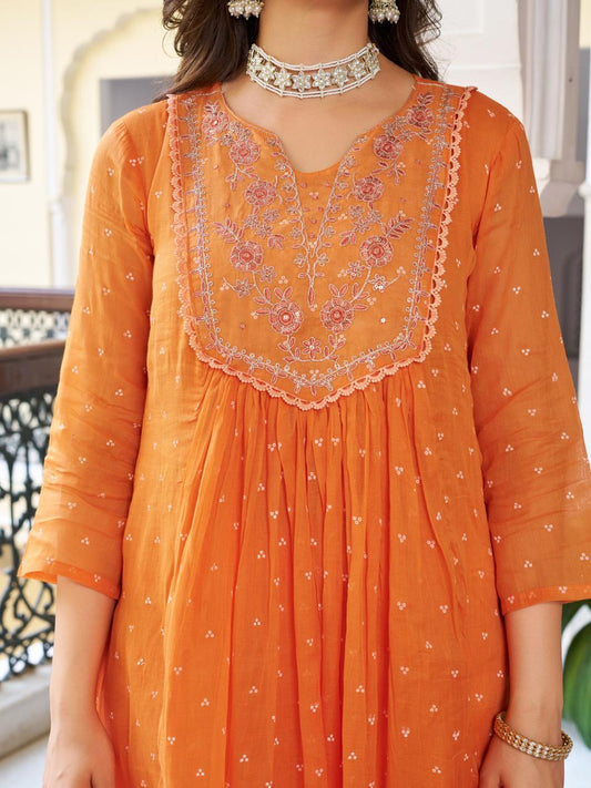 Vasant Vibe by Kiara - Beautiful Orange Cotton Anarkali Readymade Suit