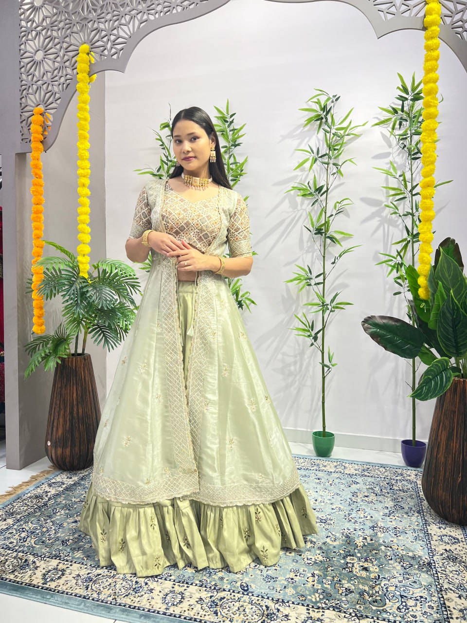 Pista colour Butterfly Shrug Indo western fully stitched