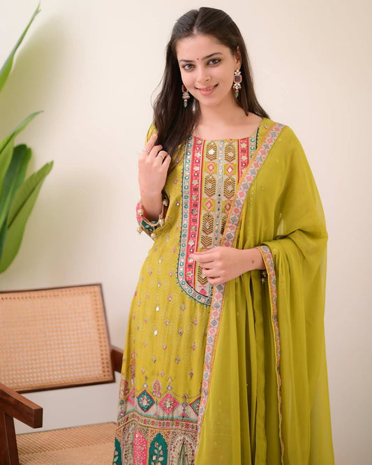 Saanvi - Beautiful Pure Chinon Readymade Suit with Bottom & Dupatta