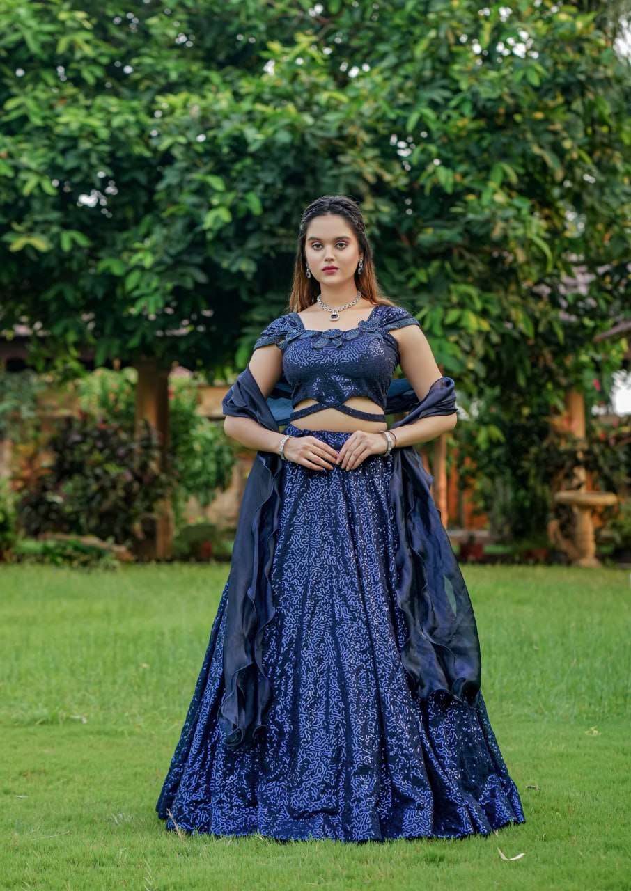 Navy blue fully sequins party or dinner lehenga fully stitched