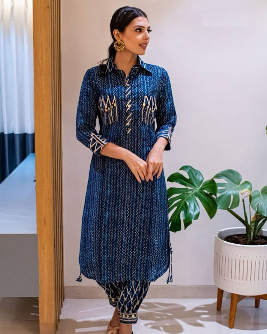 Navy blue fancy kurti with pant
