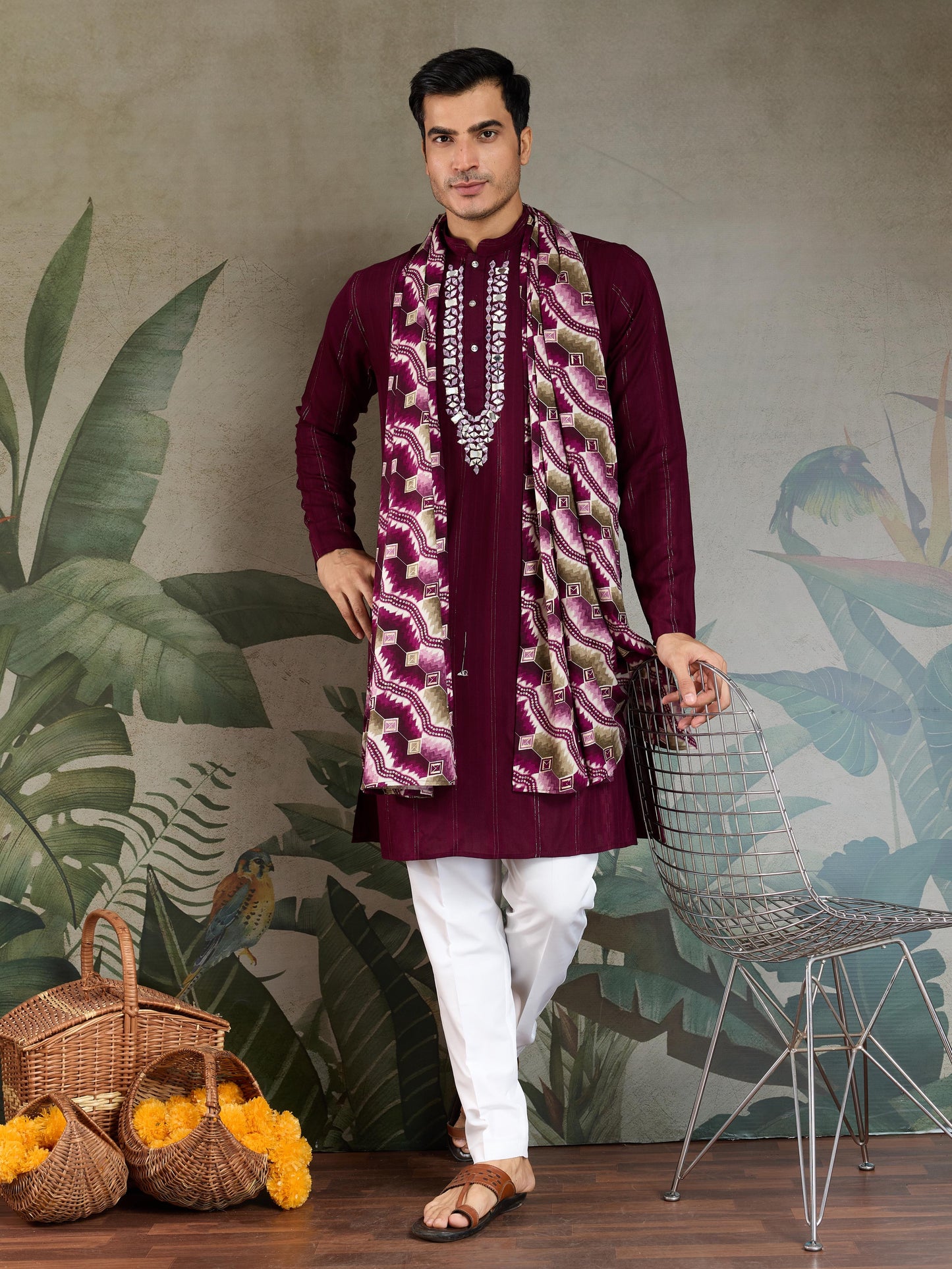 Ramjat - Premium Mens Silk kurta with Pajama and Printed Dupatta