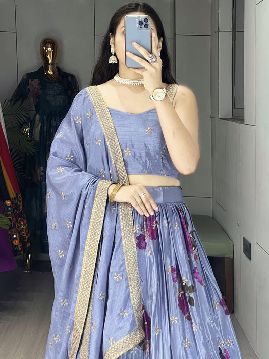 Beautiful Pastel Colour Soft Silk Floral Lehenga Fully Stitched