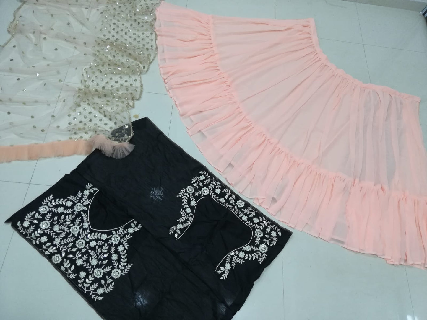 Peach Soft Georgette Casual All Occasion Fully Stitched Lehenga