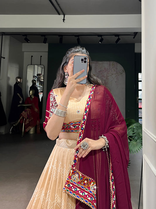 Saheli - Beautiful Gamthi Work Tasar Silk Lehenga Choli for Navratri