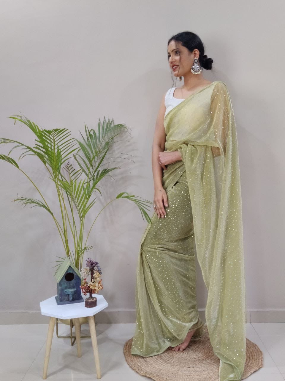 Net fabric Readymade saree with readymade blouse