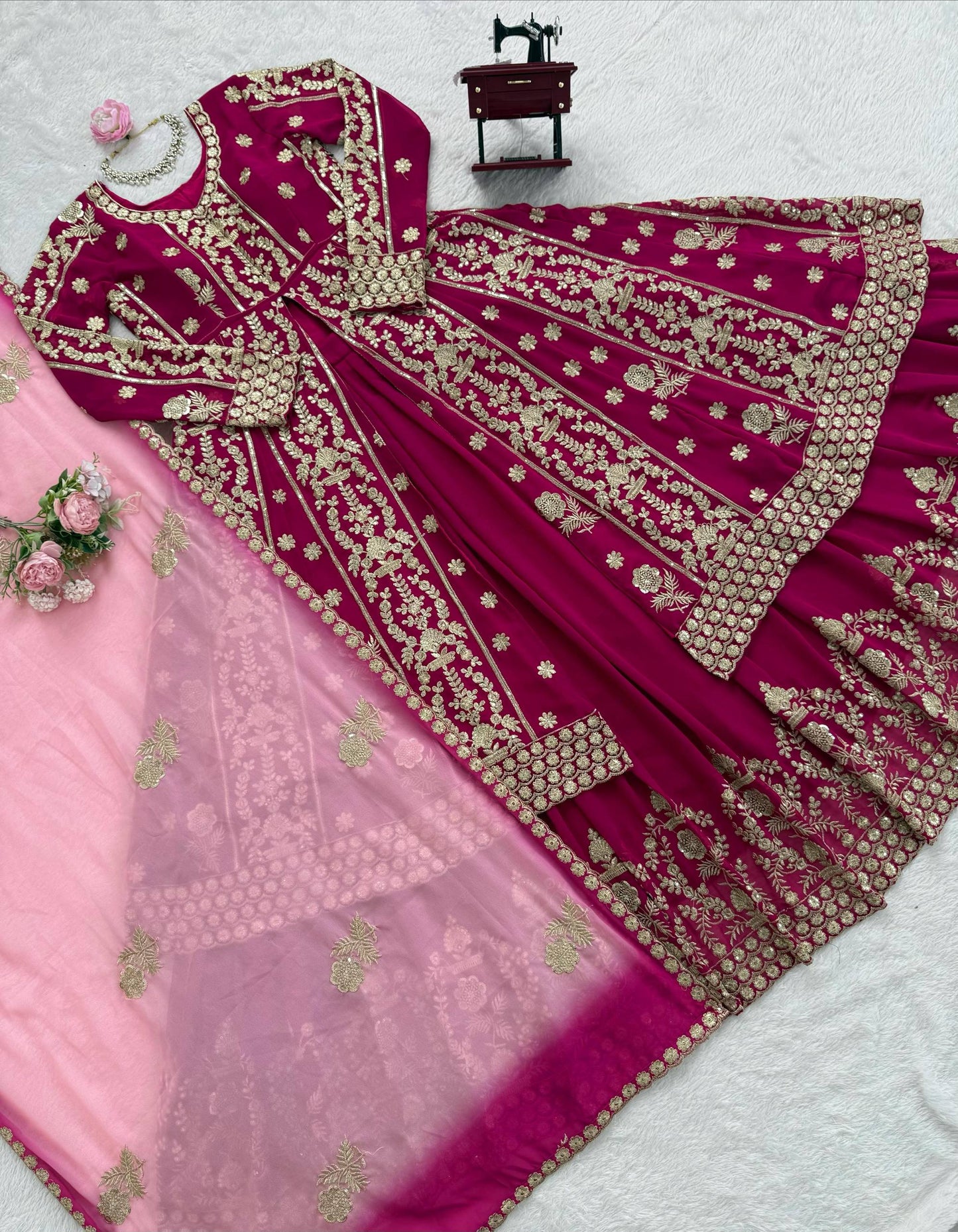 Mohe - Beautiful Magenta Wine Georgette Fusion Lehenga Fully Stitched