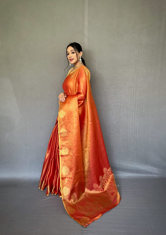 Premium tissue silk saree with stitched blouse