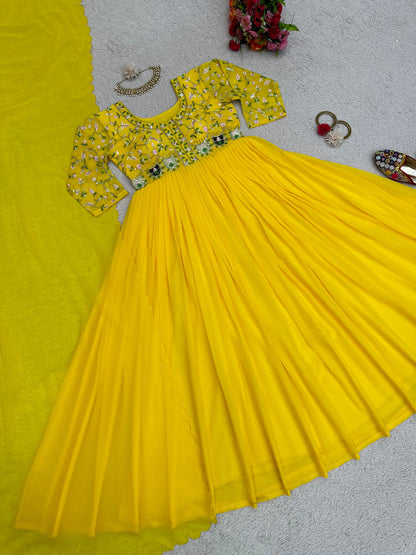 Yellow Georgette Gown fully stitched