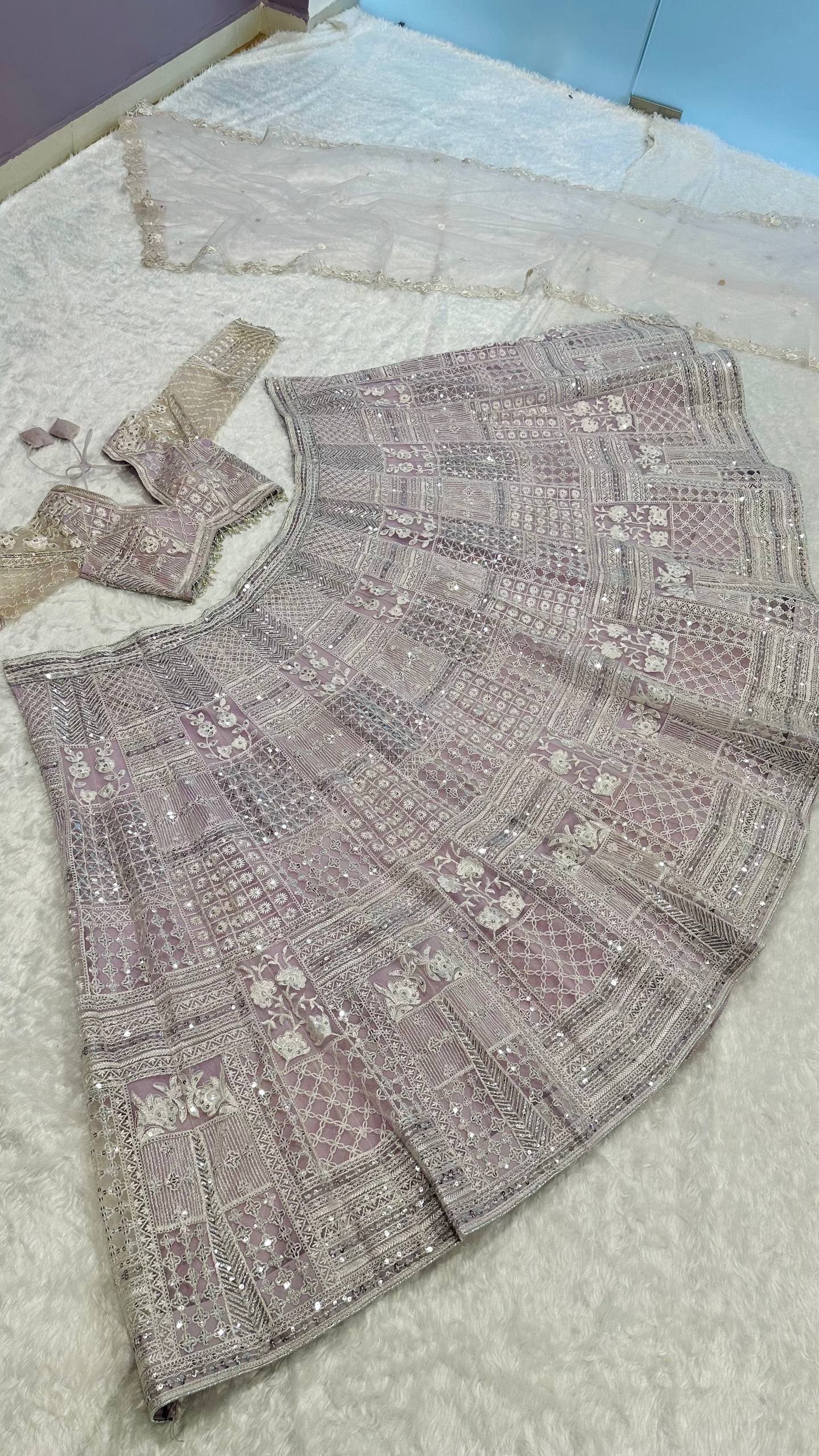 Siya - Pastel Light Colour beautiful Net Embroidered Lehenga