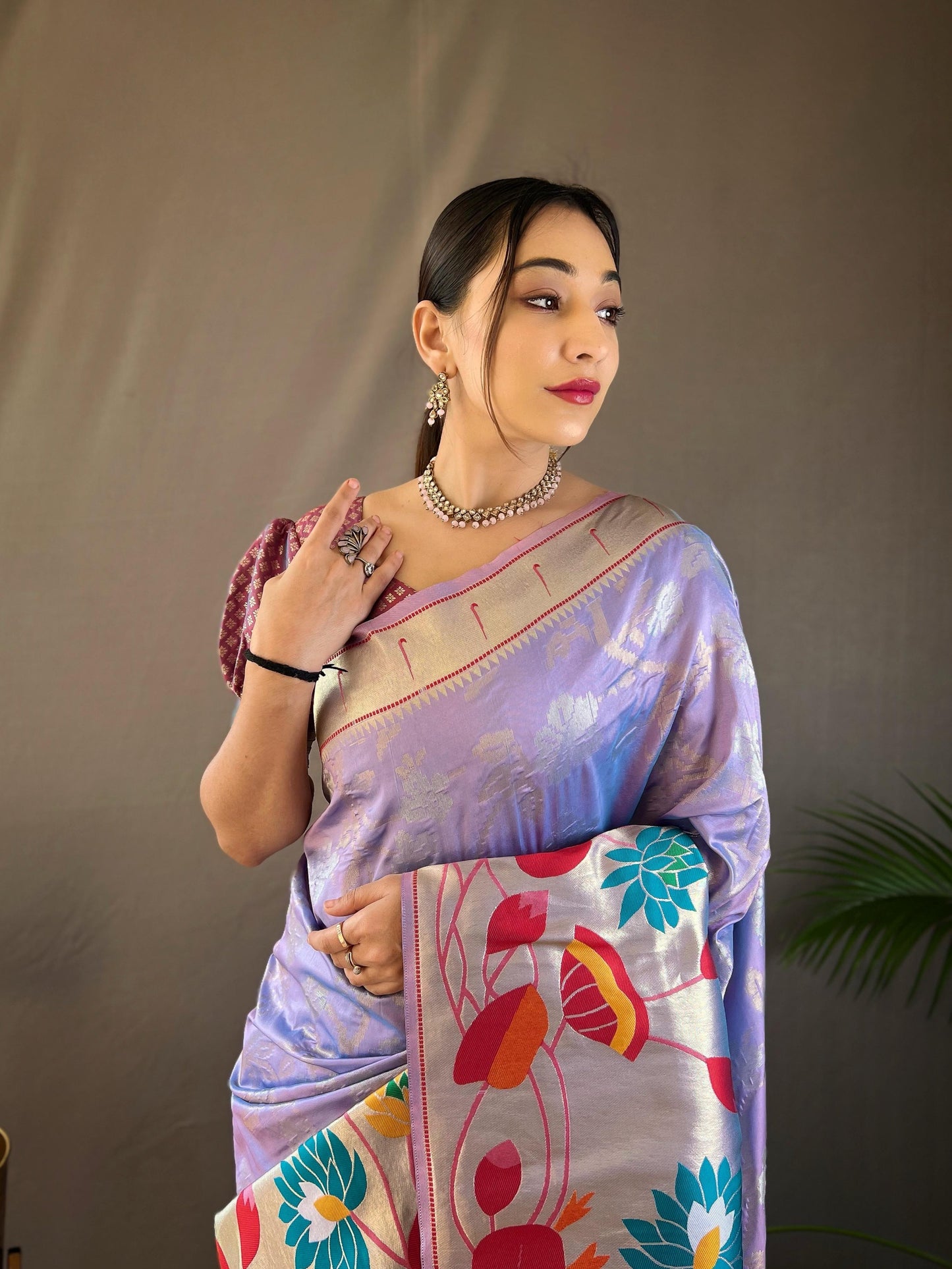 Suhani - Pure Paithai Silk Floral Weaved Saree with Stitched Blouse Options