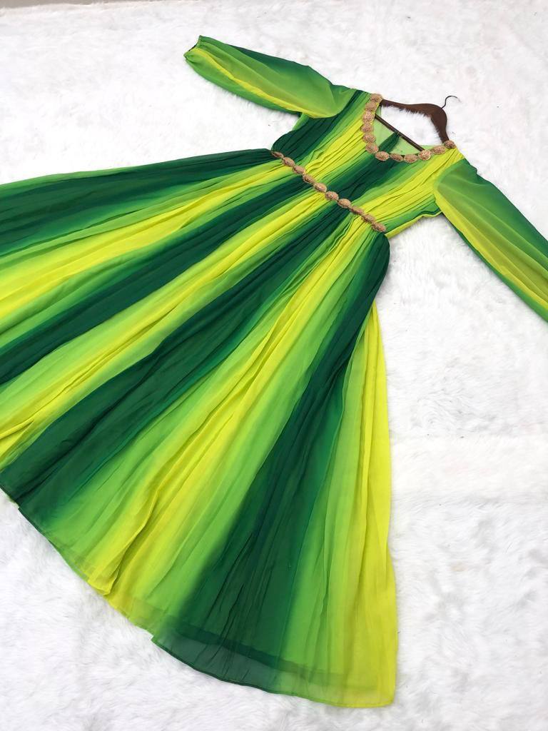Parrot Green georgette gown readymade